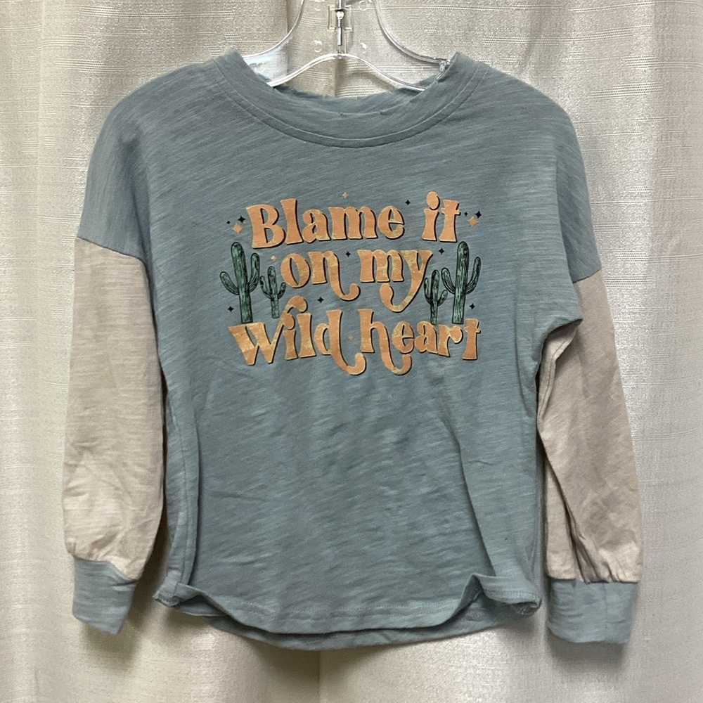 Kids Long Sleeve Shirt - Blue and Beige Wild Heart Design